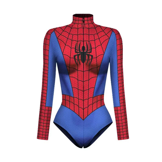 Body de superhéroe Spiderman para mujer Capitán América Cosplay Impresión 3D Traje de baño de manga larga Disfraces de carnaval de Halloween para adultos
