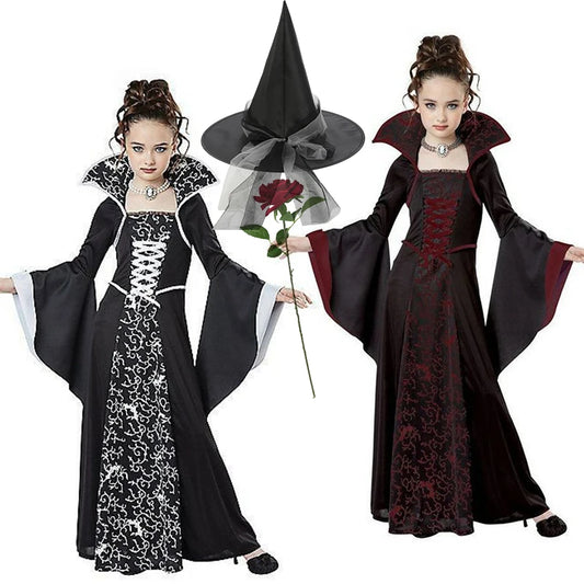 Disfraz de cosplay de vampiro de bruja negra de Halloween para niños y niñas, disfraz de carnaval