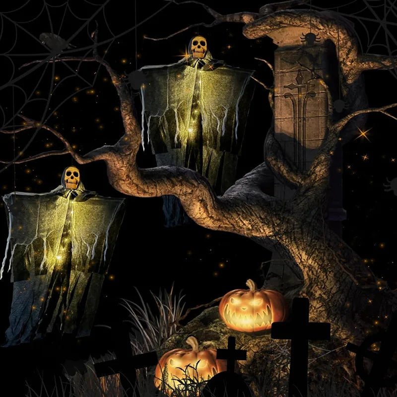 1 piezas de Halloween, calavera brillante, esqueleto, gasa, fantasma colgante, hogar, jardín al aire libre, decoración, fiesta de Halloween, horror, fantasma, accesorios 2025