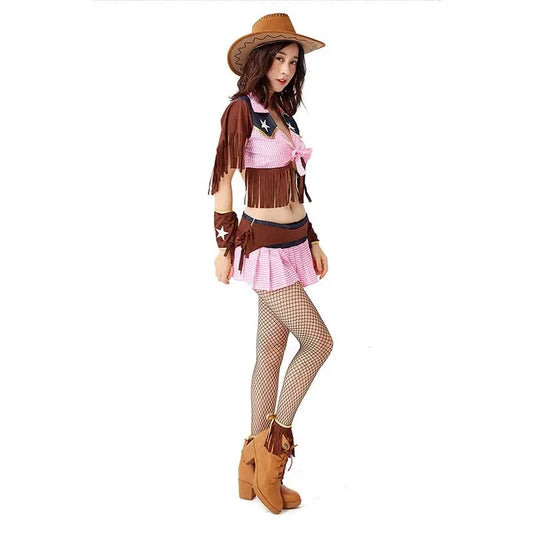 Disfraz de Halloween de vaquero de país rosa para adultos