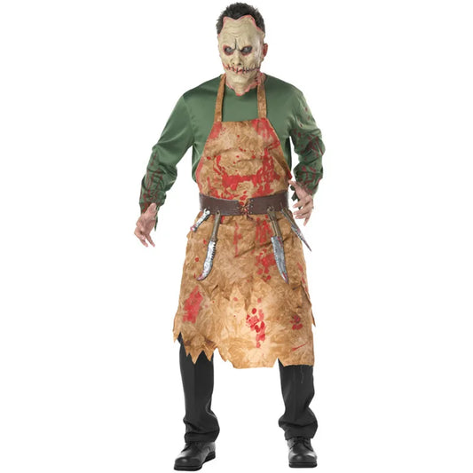 Disfraz de Halloween Disfraces de fiesta Hombres adultos Terror Sangre de miedo Zombie Carnicero Disfraz de chef Disfraz de cosplay con máscara Terrible