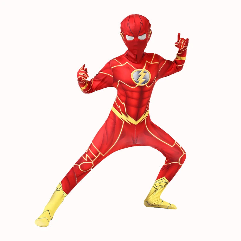 Conjunto de disfraces de cosplay para niños Flash Man Boys con tocado y máscara para la fiesta de carnaval de Año Nuevo Traje de fantasía