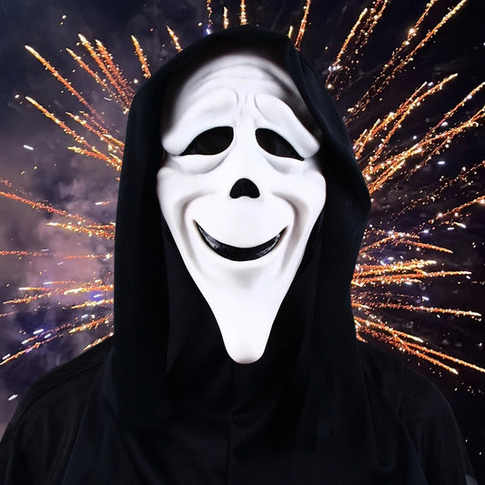 Película de Halloween de calidad, grito, máscara facial de terror, máscaras de fantasmas realistas espeluznantes, pegar la lengua fuera, divertido, aterrador, cosplay, accesorios de disfraz