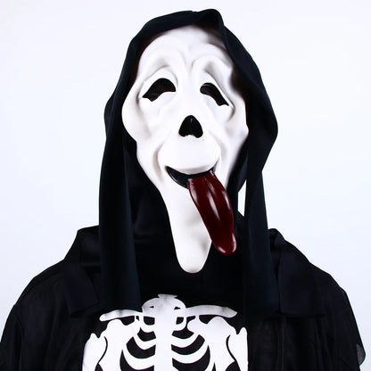 Película de Halloween de calidad, grito, máscara facial de terror, máscaras de fantasmas realistas espeluznantes, pegar la lengua fuera, divertido, aterrador, cosplay, accesorios de disfraz