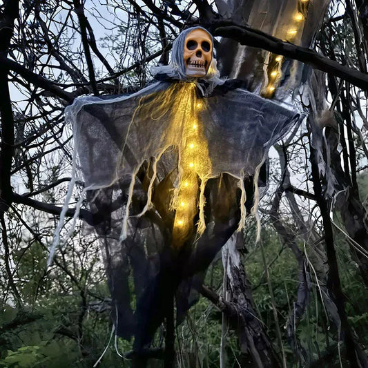 1 piezas de Halloween, calavera brillante, esqueleto, gasa, fantasma colgante, hogar, jardín al aire libre, decoración, fiesta de Halloween, horror, fantasma, accesorios 2025