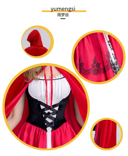 Disfraz de Caperucita Roja Capa Vestir Halloween Cosplay Cuento de hadas Princesa para mujeres Adultos