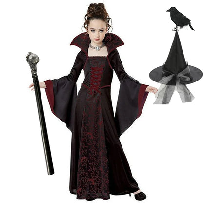 Disfraz de cosplay de vampiro de bruja negra de Halloween para niños y niñas, disfraz de carnaval