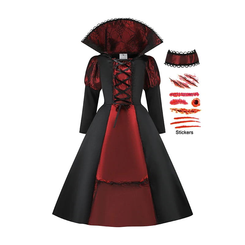 Disfraces de fantasía de Halloween para niños, novia fantasma gótica, vampiro rojo y cosplay del día de los muertos, niñas y niños