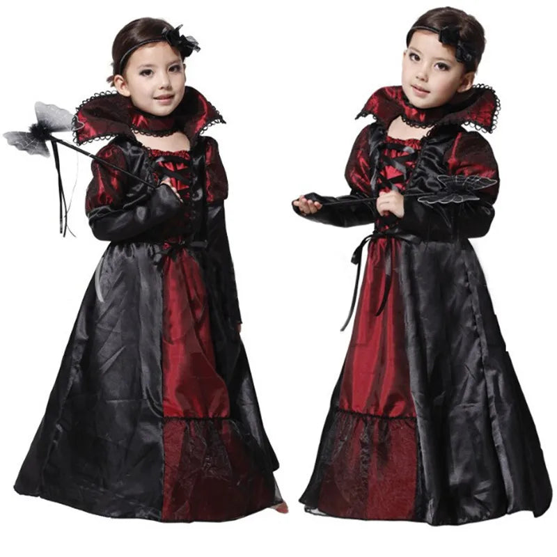 Disfraces de fantasía de Halloween para niños, novia fantasma gótica, vampiro rojo y cosplay del día de los muertos, niñas y niños