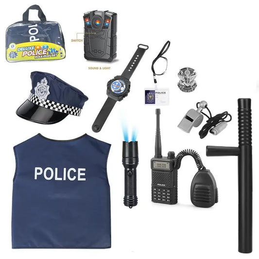 Disfraces de cosplay de policía para niños y niñas, juguetes de policía, policía, brújula, silbato, insignia de policía, accesorios de disfraces de carnaval, Halloween