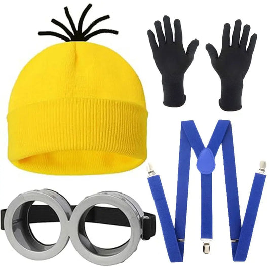 Disfraz MINISO Disfraz de Cosplay Disfraz Correas para adultos Gafas Gorro amarillos Guantes Halloween Carnaval Disfraz Accesorios
