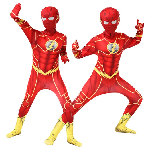 Conjunto de disfraces de cosplay para niños Flash Man Boys con tocado y máscara para la fiesta de carnaval de Año Nuevo Traje de fantasía
