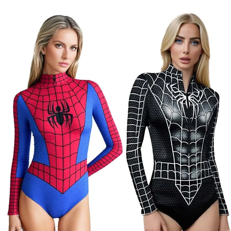 Body de superhéroe Spiderman para mujer Capitán América Cosplay Impresión 3D Traje de baño de manga larga Disfraces de carnaval de Halloween para adultos