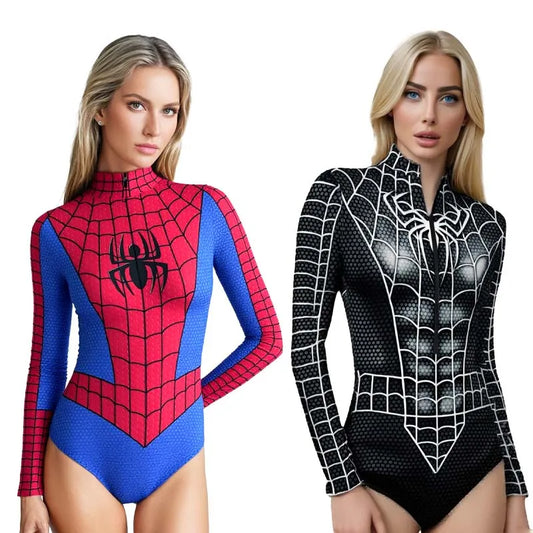 Body de superhéroe Spiderman para mujer Capitán América Cosplay Impresión 3D Traje de baño de manga larga Disfraces de carnaval de Halloween para adultos