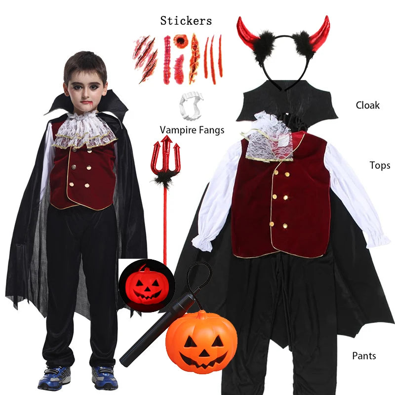 Disfraces de fantasía de Halloween para niños, novia fantasma gótica, vampiro rojo y cosplay del día de los muertos, niñas y niños