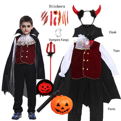 Disfraces de fantasía de Halloween para niños, novia fantasma gótica, vampiro rojo y cosplay del día de los muertos, niñas y niños