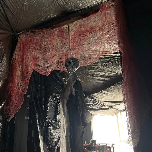 Decoraciones de gasa sangrienta de Halloween, vendaje de tela sangrienta de terror, cortinas de puerta, accesorios de fiesta de casa encantada de Halloween