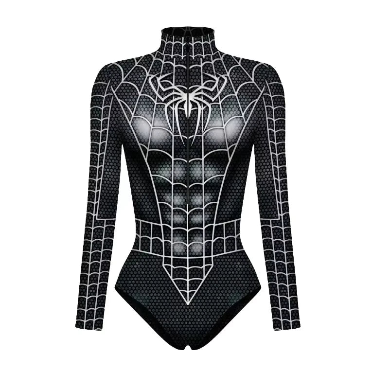 Body de superhéroe Spiderman para mujer Capitán América Cosplay Impresión 3D Traje de baño de manga larga Disfraces de carnaval de Halloween para adultos
